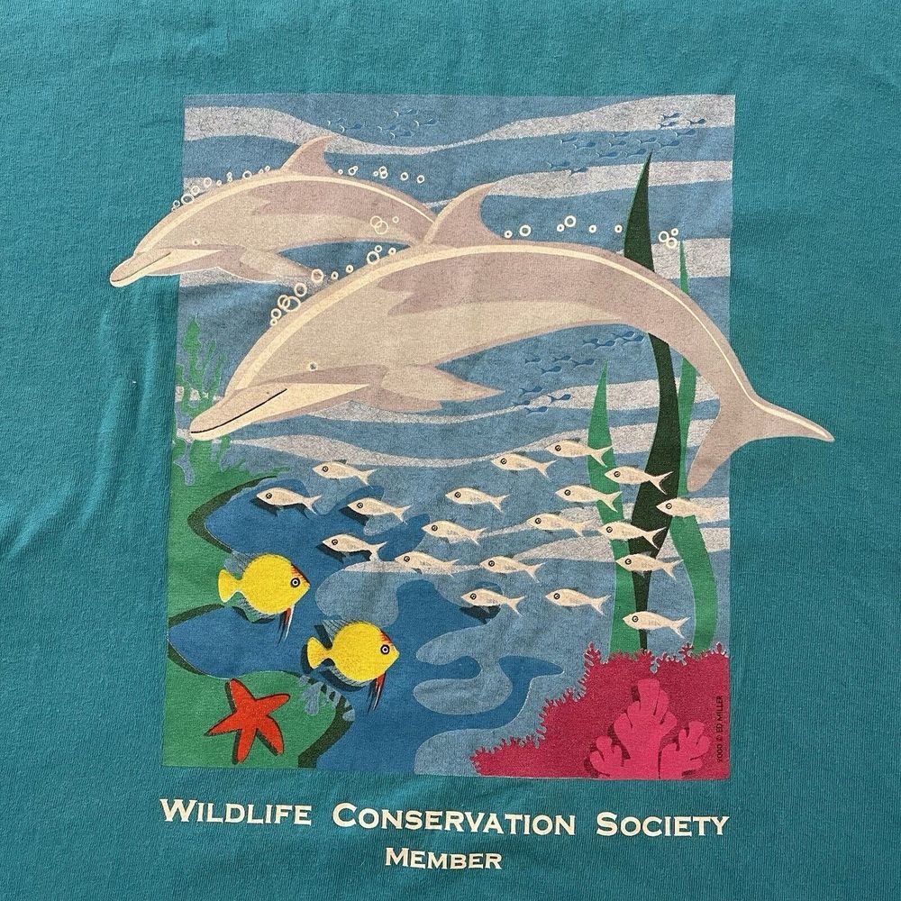 Vintage 90s Wildlife Conservation Society Dolphin Ocean T-Shirt Size‎ XL - Picture 2 of 10